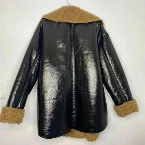 ASOS black faux leather bonded shearling shacket - Picture 3 of 5